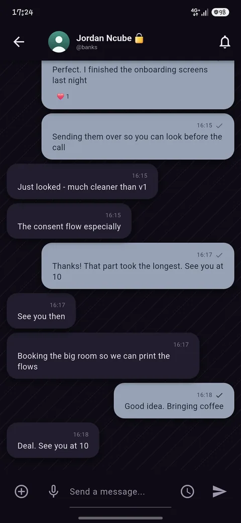 An open conversation with an end-to-end encrypted message thread.